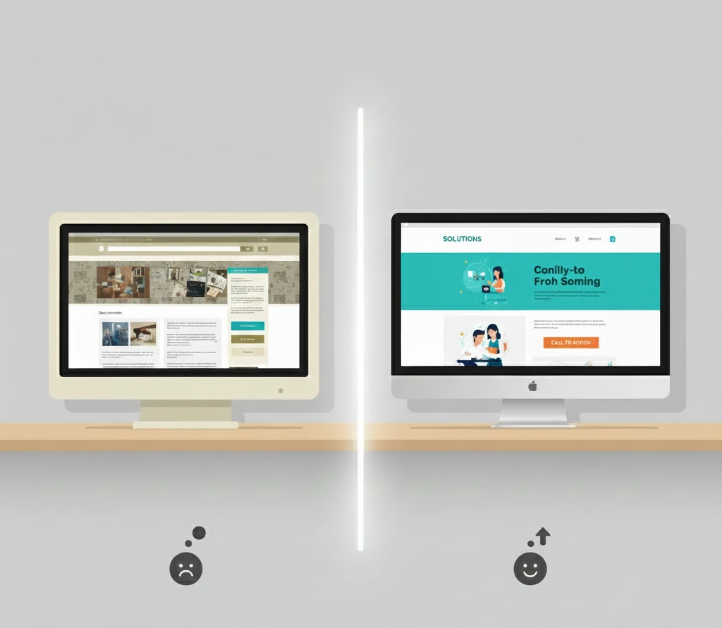 Old website versus modern redesigned website on monitors