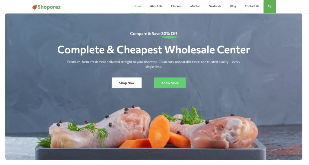 Fresh meat e‑commerce hero section with call to action